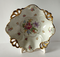 GYÖNYÖRŰ RÉGI JELZETT NÉMET ILMENAU PORCELÁN LÁBAS KÍNÁLÓ TÁL,ASZTALKÖZÉP