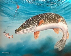 Dabronaki Élő csalis csukázás 40x50cm olaj-vászon