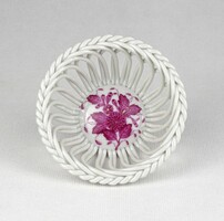 1U207 Lila Apponyi mintás herendi porcelán fonott kosár 9 cm