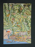 Képeslap,térképes,Szob és környéke,iskola,benzinkút,étterem,posta,hajóállomás,Cartographia Bp.,1972-