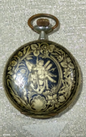 Antik tengerész niellós, nagy méretű, URANIA kis másodperckörös svájci zsebóra, 1895
