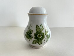 Hollóházi porcelán, zöld virágmintás sószóró, só-borsszóró