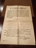 A magyar néphez, József Főherceg, tábotnagy plakátja , 1922-körüli plakát az első Világháború után