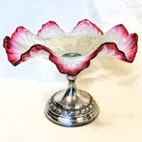 Antique kralik glass centerpiece on silver-plated bronze pedestal