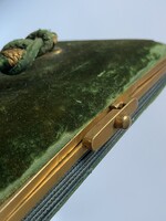 ART DECO ÉKSZERTARTÓ, VAGY SMINKES TÁSKA ZÖLD SZÍNŰ PLÜSS BORÍTÁSSAL