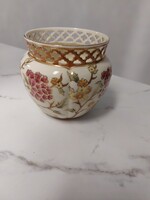 Zsolnay áttört szélű virágos porcelán  kaspó