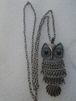 Kézműves iparművész alkotás, női lánc bagoly medállal fémből