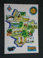 Képeslap,térképes,Hajdú Bihar megye,Tiszacsege,Nádudvar,Nagykereki,Álmosd,Debrecen ,1978-