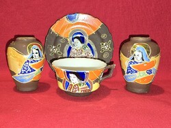 Régi Japán porcelán kávés csésze 2 db pici vázával