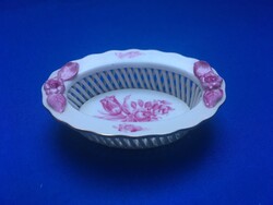 Herendi áttört porcelán tálka ritka lila tulipános virág mintával