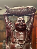 Hatalmas faragott trópusi fa, boldogság Buddha, keleti, ázsiai, japán, indiai