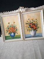 Virág csendélet vászon festményény. Loretta B. Szignózott 29x38 cm eladó