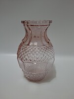 Rózsaszín üvegváza, préselt váza, 16,8 cm