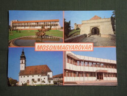Képeslap,Mosonmagyaróvár,mozaik,vár,templom,iskola,művelődési ház látkép,részlet,1988-