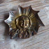 Szép régi szecessziós bronz névjegykártya tartó tálka (12,5x2,8 cm)
