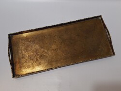 Réz tálca vésett virágos díszítéssel, 28 x 12,5 x 3 cm