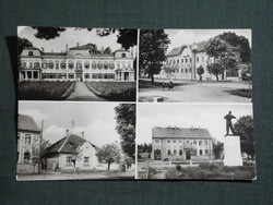 Képeslap,Marcali,mozaik,Széchenyi kastély,kórház,iskola,utca,park,emlékmű látkép,részlet,1958-