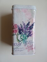 Fém, pléh -  levendula mintás doboz- vintage Új!