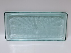 Türkizkék üveg tál, tálca, kínáló, 31,7 x 15,1 cm