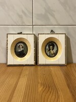 Csontkeretes biedermeier stílusú 2db miniatűr kép
