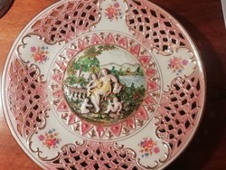 Antik Capodimonte áttört mintás falitányér, dísztányér, 39,5cm