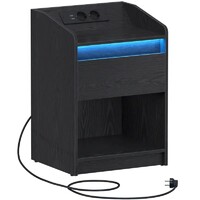 Éjjeliszekrény LED Világítással 1 Fiókos 1 Nyílt Tároló 2 USB 2 Konnektor Csatlakozóval 2 Színben.
