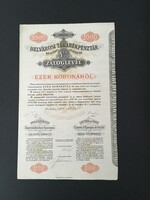 Belvárosi Takarékpénztár Záloglevél 1000 Korona 1918.