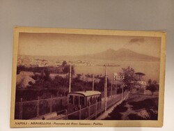 Régi képeslap Olaszország, Nápoly, Mergellina sikló panorámával