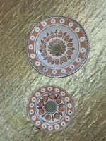 Csotálatos pöttyös, népi kerámia tányér, falitányér 2db (Karcagi?)
