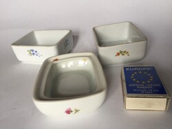 Régi hollóházi porcelán tálka, tálkák, dobozok, gyűrűtartó, ékszertartó-3 db egyben
