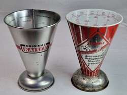 Régi Leifheit és Kaiser fém mérőedények együtt eladók 14,5 cm. magasak