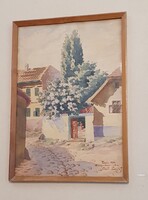 Tibai-Takáts Jenő, 1930, Tabán utcarészlet festmény eladó