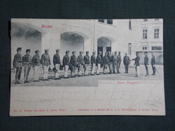 Képeslap,Budapest IX. Mária Terézia-laktanya, kaszárnya, katona,honvéd ,Beim Rappor,1902-