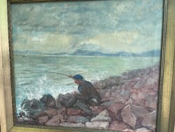 Udvary Dezső - Balatoni pecás..65x75cm+k