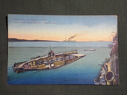 Képeslap,Osztrák Magyar Haditengerészet ,Unterseeboot,U-Boot tengeralattjáró,torpedó,csatahajó,1915-