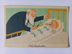Régi rajzos 50 filléres  képeslap Réber László A kis bizalmatlan 1962