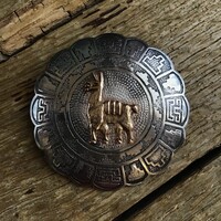 Régi nagy Perui ezüst bross-medál 18k arany díszítéssel