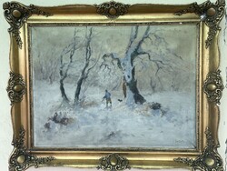 Bartha József - Vadász a téli erdőben 60x80cm +k