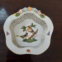 Herendi Rothschild mintás porcelán fonott kosár, tál