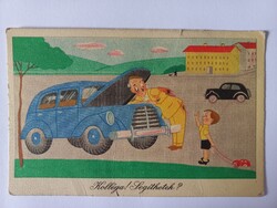 Régi rajzos 50 filléres  képeslap Réber László Kolléga, segíthetek? 1962