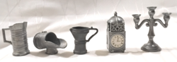 MINIATŰR  DÍSZTÁRGYAK-ÓRA,GYERTYATARTÓ,KIÖNTŐ