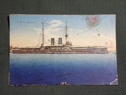 Képeslap,Osztrák Magyar Haditengerészet,SMS Radetzky csatahajó,katona,matróz levél,1912-