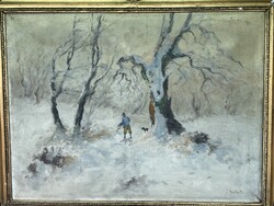 Bartha József - Vadász a téli erdőben 60x80cm +k