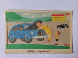 Régi rajzos 50 filléres  képeslap Réber László Kolléga, segíthetek? 1962