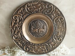 VADÁSZ JELENETES RÉZ/BRONZ MASSZÍV FALI TÁNYÉR!21 cm