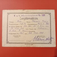 "LEGITIMATION"/ Kádár Georg/ 1918.