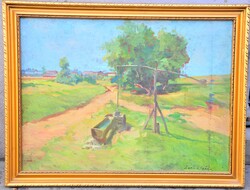 Zórád Géza (1890-1969): Falusi látkép gémeskútal
