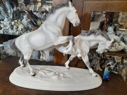 Nagyméretű Ausztria Páros Ló Kerámia Figura.45 cm.