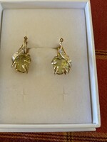 18 karátos sárga arany fülbevaló lemon kvarccal és briliánsokkal