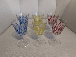 Színes kristály borospohár VMC Reims retro, francia, harlequin mintás, vitrin állapotban